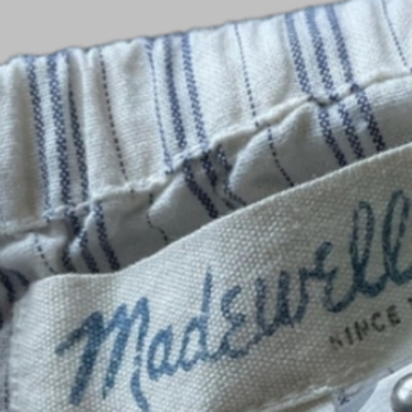 MADEWELL Cotton Blue Pinstripe Off The Shoulder Peasant Summer Coastal Blouse - Picture 4 of 6